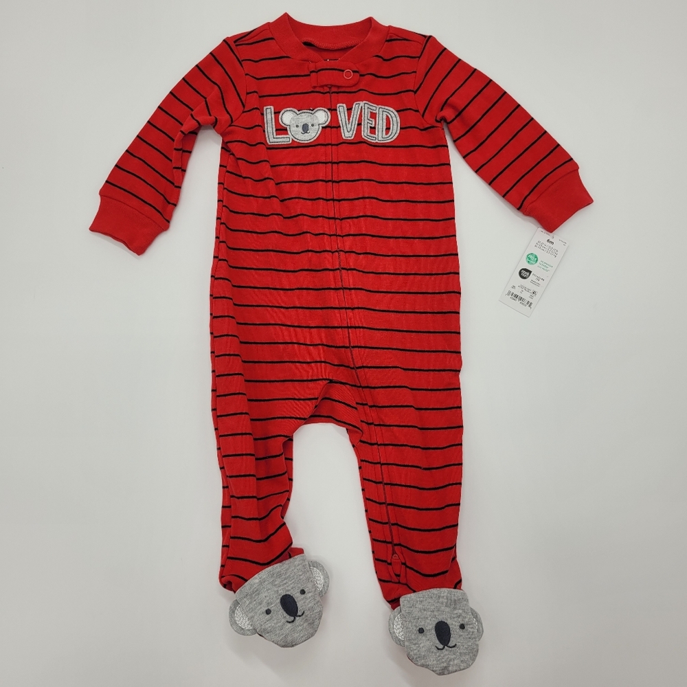 Carter's Just One You Footie Sleeper Red Striped Koala Bear Infant Size 6mo NEW